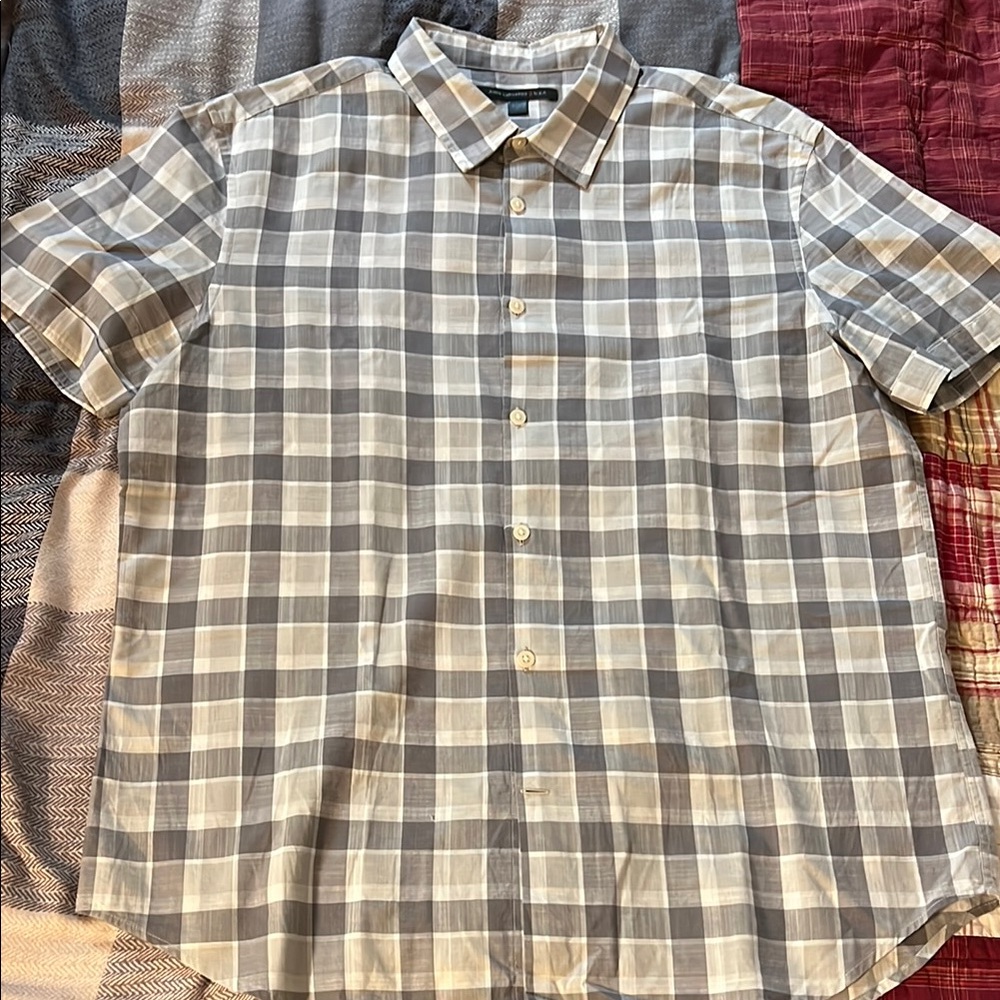 John Varvatos Gray and White Casual Button Down Shirt